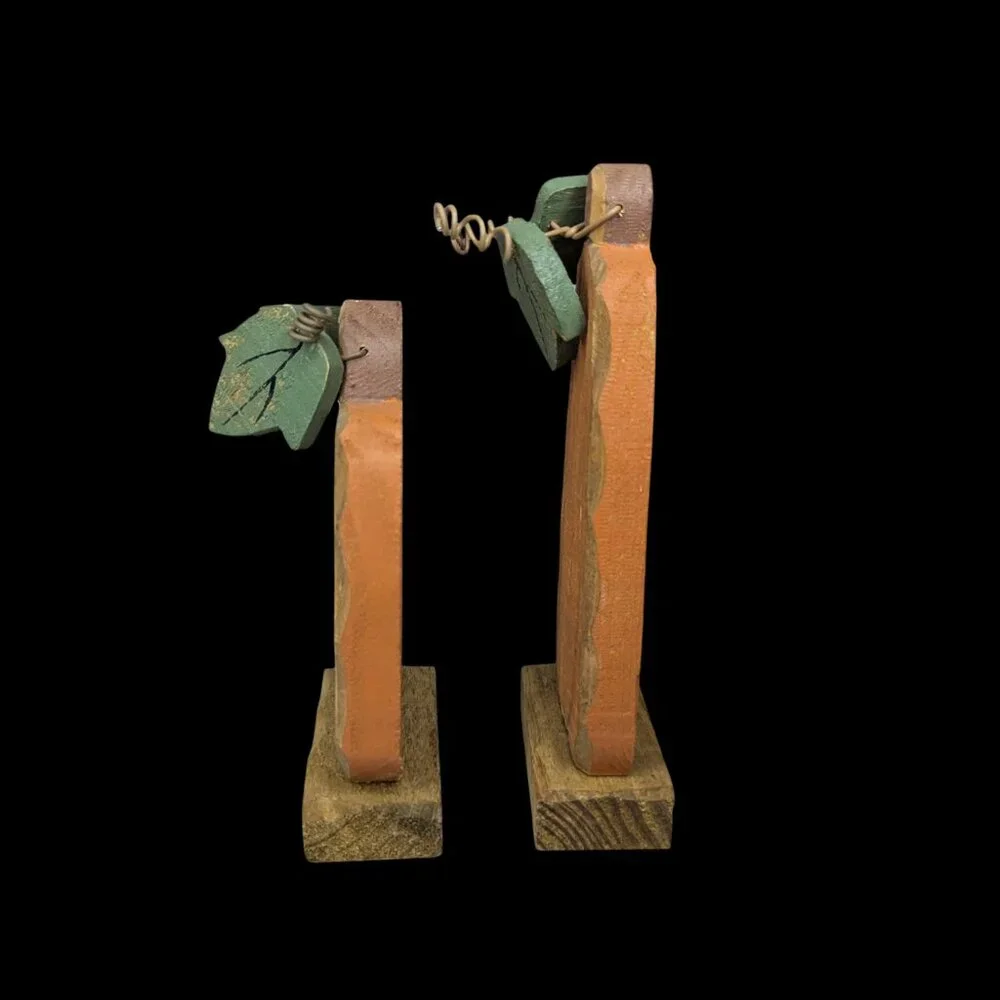 Rustic Wooden Pumpkin Decor Pair